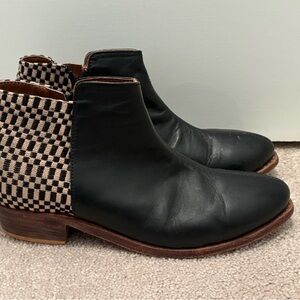 Women’s Black Leather Ankle Booties with Checker Back